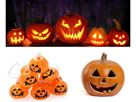 Halloween Kürbis Lichterkette 🎃 10 LED Lampen 200cm Batterie Deko Orange 👻