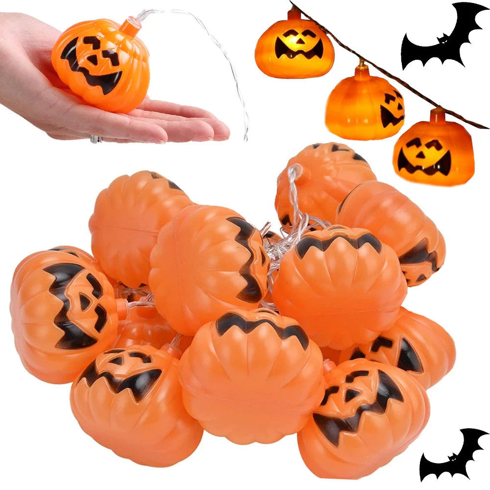 Halloween Kürbis Lichterkette 🎃 10 LED Lampen 200cm Batterie Deko Orange 👻
