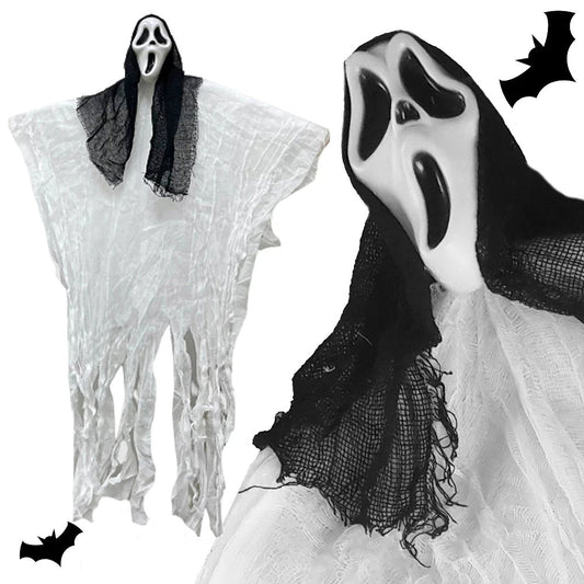 Halloween Hängedeko Gespenst Skelett Phantom Maske 90cm Schwarz Weiß