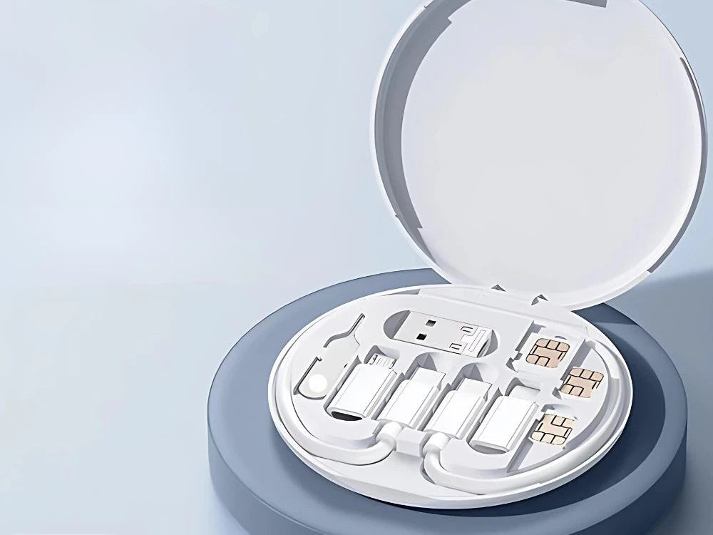 Ladekabel Adapter Set 5in1 mit Handy Stand/USB A/Type-C/Micro USB/iOS/SIM Nadel