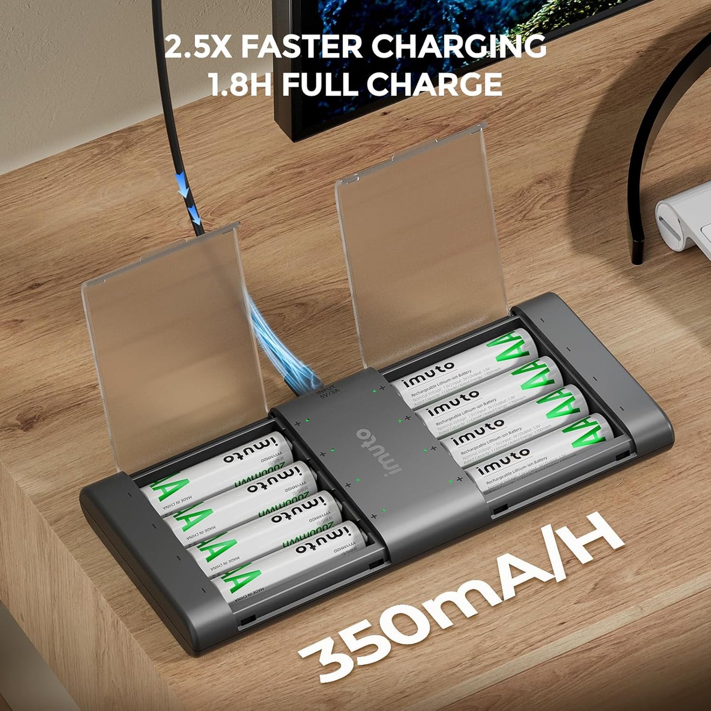 Wiederaufladbare Lithium AA Akkus 8er Pack – 1.5V 2000mWh mit Typ-C Ladegerät & Aufbewahrungsbox