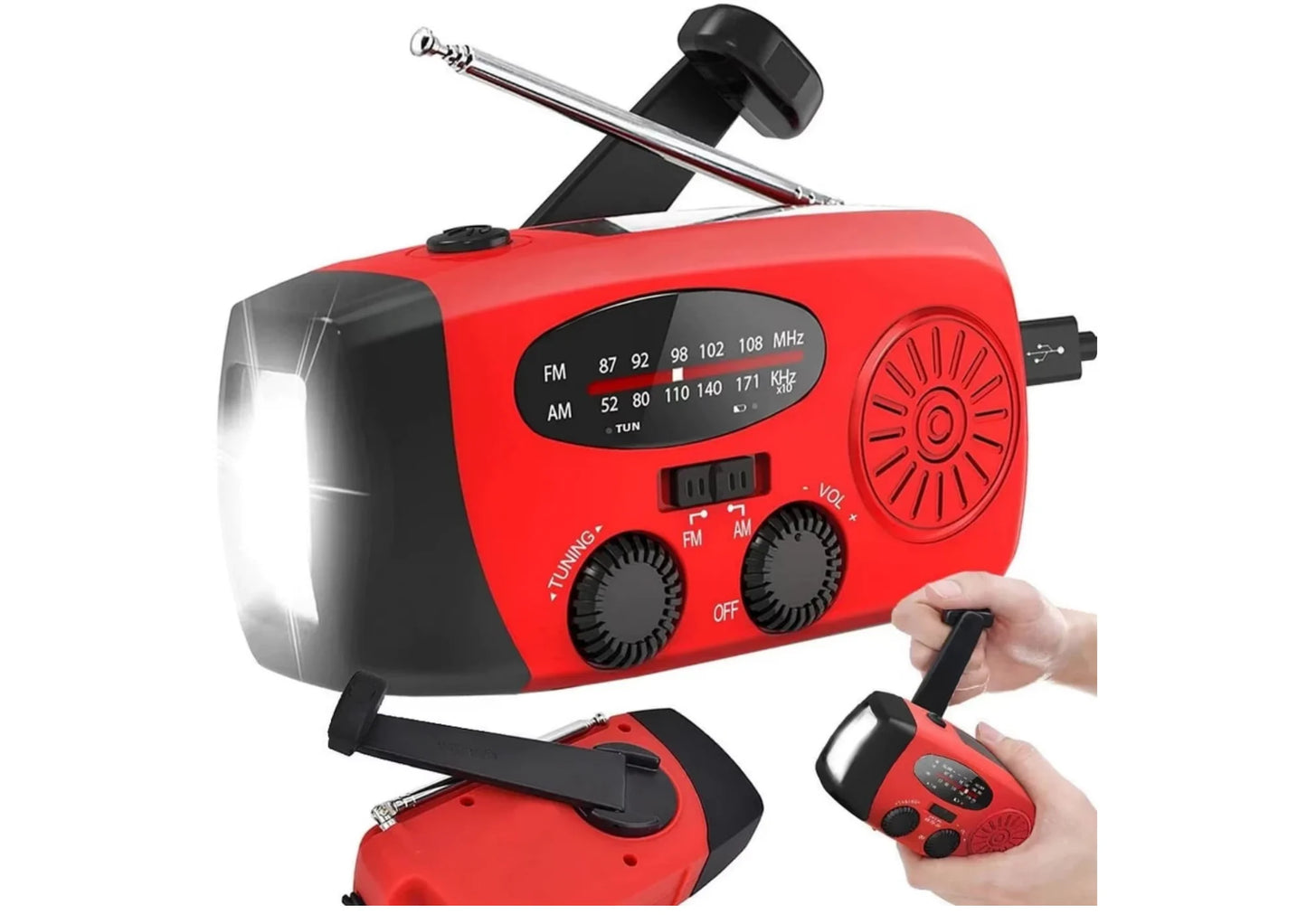 Multifunktionales Notfallradio mit Solar Kurbel LED Taschenlampe & Powerbank AM FM WB