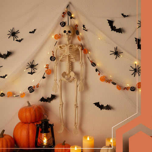 Halloween Deko 👻 Hängendes Menschliches Skelett 40cm Weiß Kunststoff 🎭  5900779956957