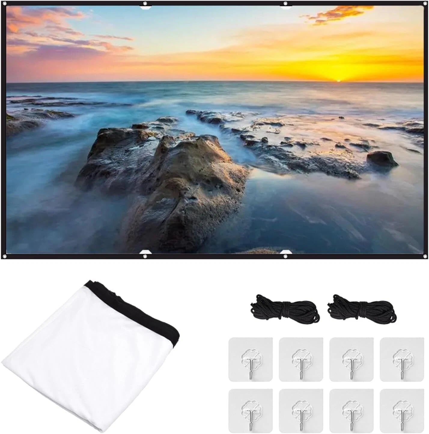 100 Zoll Beamer Leinwand 16:9 – Faltbare HD Projektorleinwand mit Haken, Tragbare Heimkino Leinwand für Innen & Außen