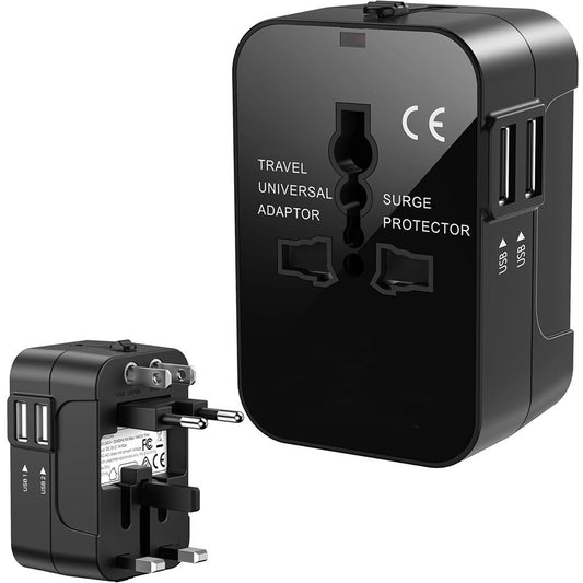 Universal Reiseadapter UK USA EU AUS 🌍 Mit 2x USB Port Schwarz