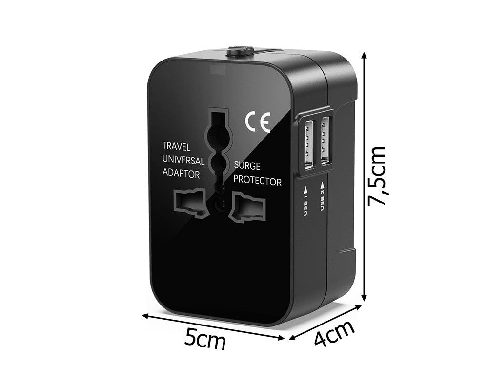Universal Reiseadapter UK USA EU AUS 🌍 Mit 2x USB Port Schwarz