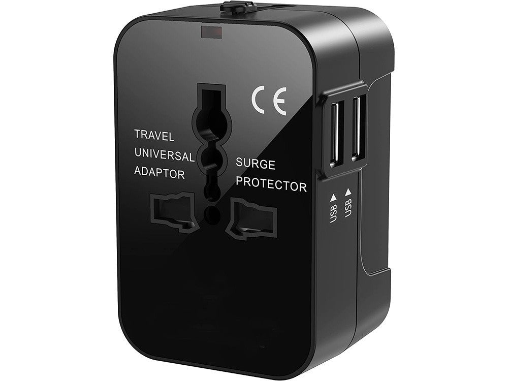 Universal Reiseadapter UK USA EU AUS 🌍 Mit 2x USB Port Schwarz