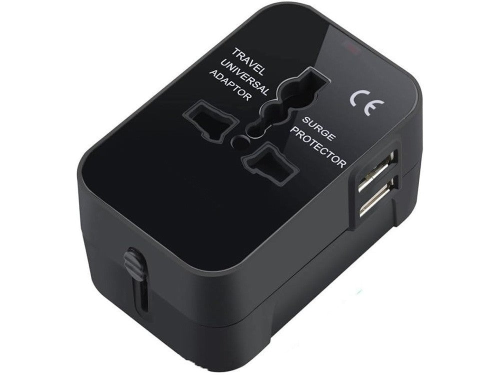 Universal Reiseadapter UK USA EU AUS 🌍 Mit 2x USB Port Schwarz