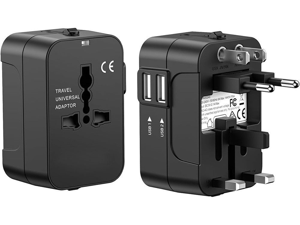 Universal Reiseadapter UK USA EU AUS 🌍 Mit 2x USB Port Schwarz