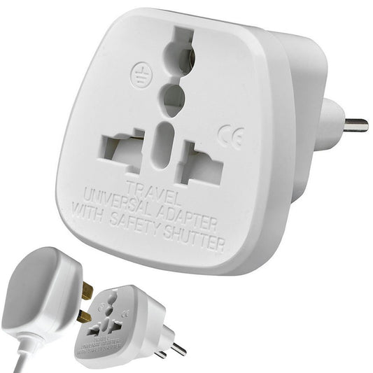 Universal Steckeradapter auf EU Steckdose 2-polig 10A/16A CE | Reiseadapter Weiß