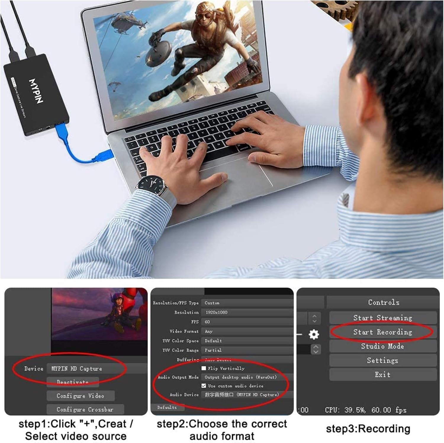 HD Game Capture Karte 4K 60fps HDR – USB 3.0 Videoaufnahme & Live Streaming Gerät | Kompatibel mit PS3, PS4, Xbox One, 360, Wii U & PC
