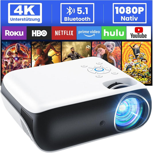 Full HD 1080P Beamer 4K Bluetooth Heimkino Mini Projektor 9500 Lumen