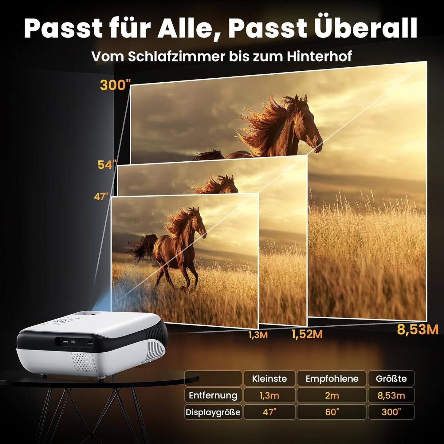 Full HD 1080P Beamer 4K Bluetooth Heimkino Mini Projektor 9500 Lumen