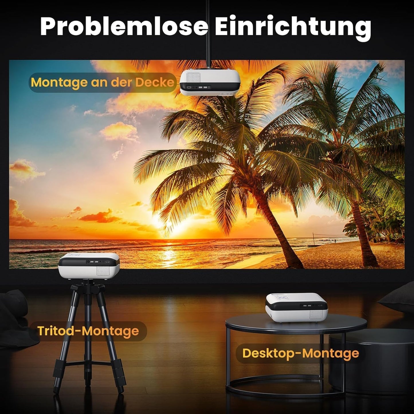 Full HD 1080P Beamer 4K Bluetooth Heimkino Mini Projektor 9500 Lumen