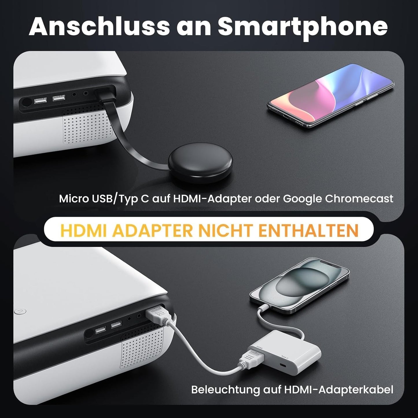 Full HD 1080P Beamer 4K Bluetooth Heimkino Mini Projektor 9500 Lumen