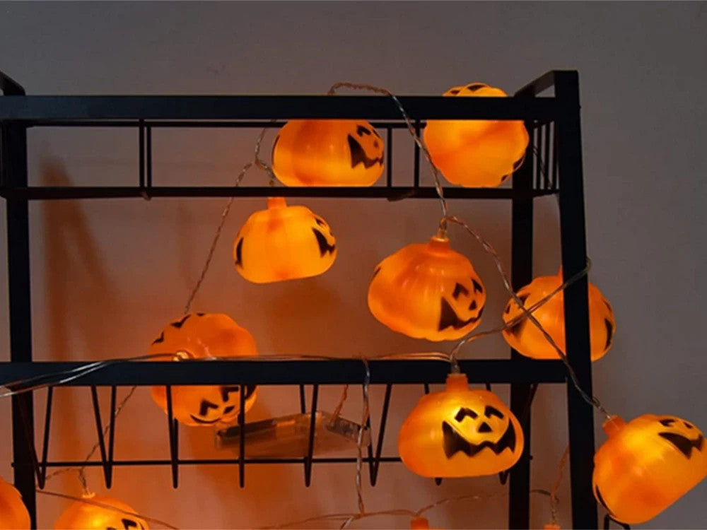 Halloween Kürbis Lichterkette 🎃 10 LED Lampen 200cm Batterie Deko Orange 👻