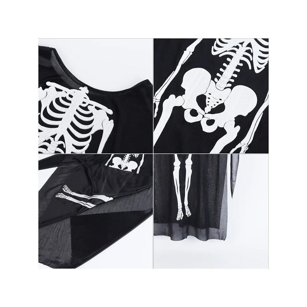 Skelett Kostüm Damen & Kinder Halloween Jumpsuit Cosplay Karneval Verkleidung