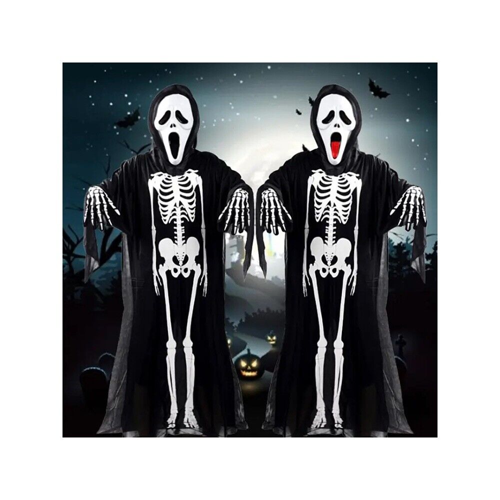 Skelett Kostüm Damen & Kinder Halloween Jumpsuit Cosplay Karneval Verkleidung