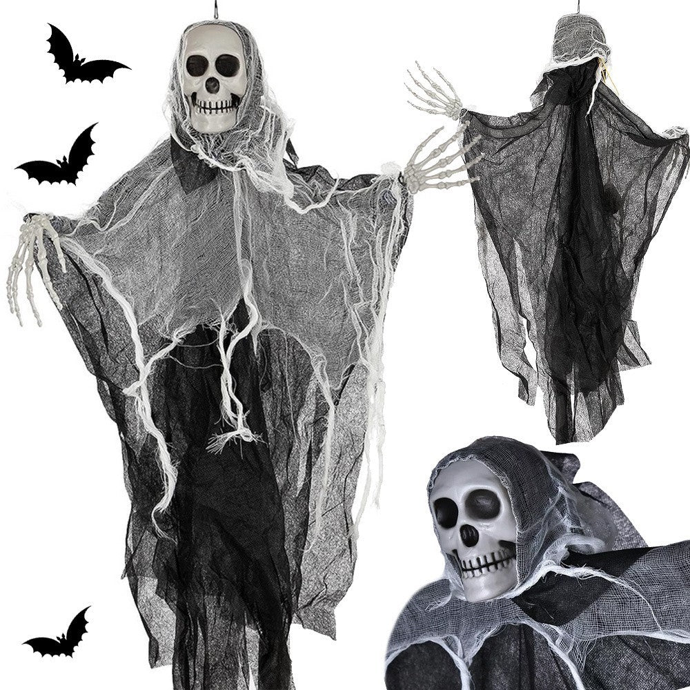 Gruselige Halloween Deko Hängendes Gespenst mit Schädel Tot 80cm 💀🕯