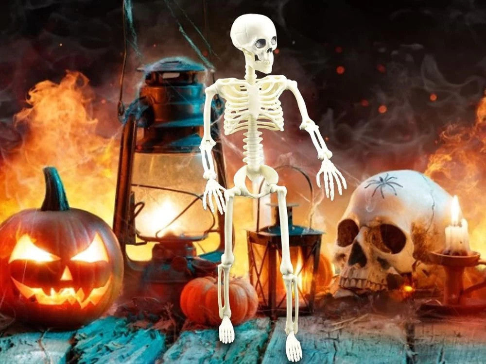 Halloween Deko 👻 Hängendes Menschliches Skelett 40cm Weiß Kunststoff 🎭  5900779956957