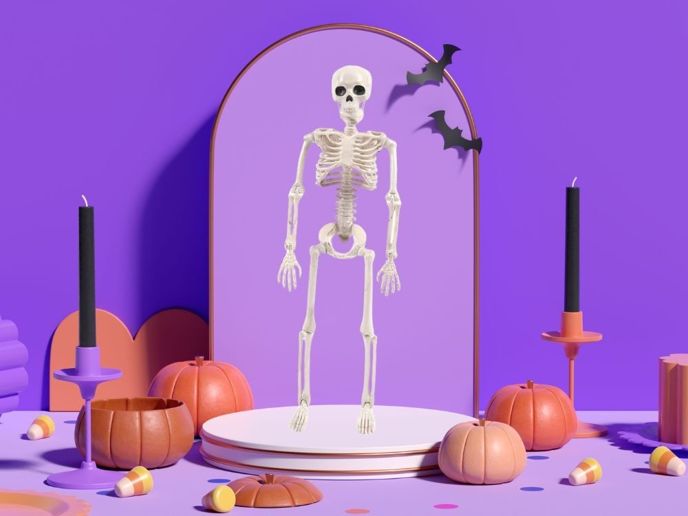 Halloween Deko 👻 Hängendes Menschliches Skelett 40cm Weiß Kunststoff 🎭  5900779956957