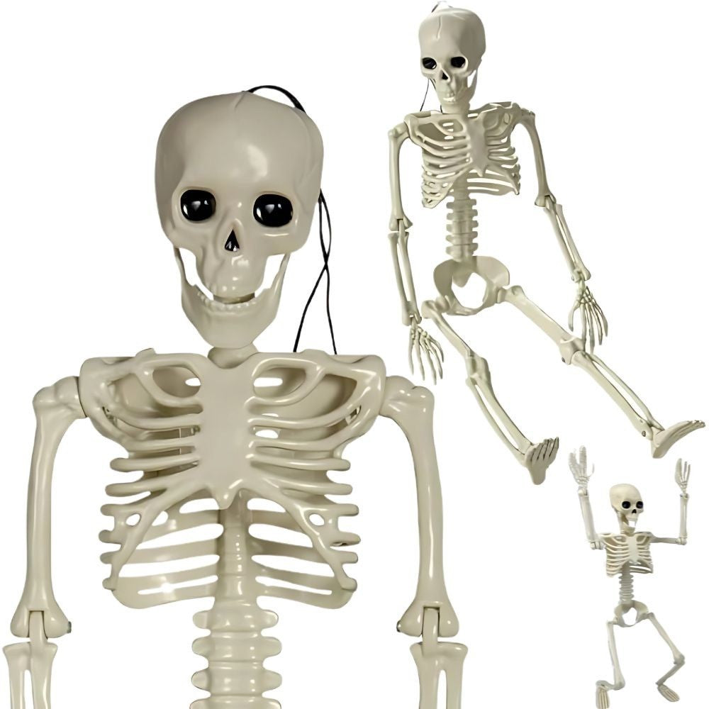 Halloween Deko 👻 Hängendes Menschliches Skelett 40cm Weiß Kunststoff 🎭  5900779956957
