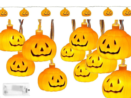 Halloween Kürbis Lichterkette 🎃 10 LED Lampen 200cm Batterie Deko Orange 👻