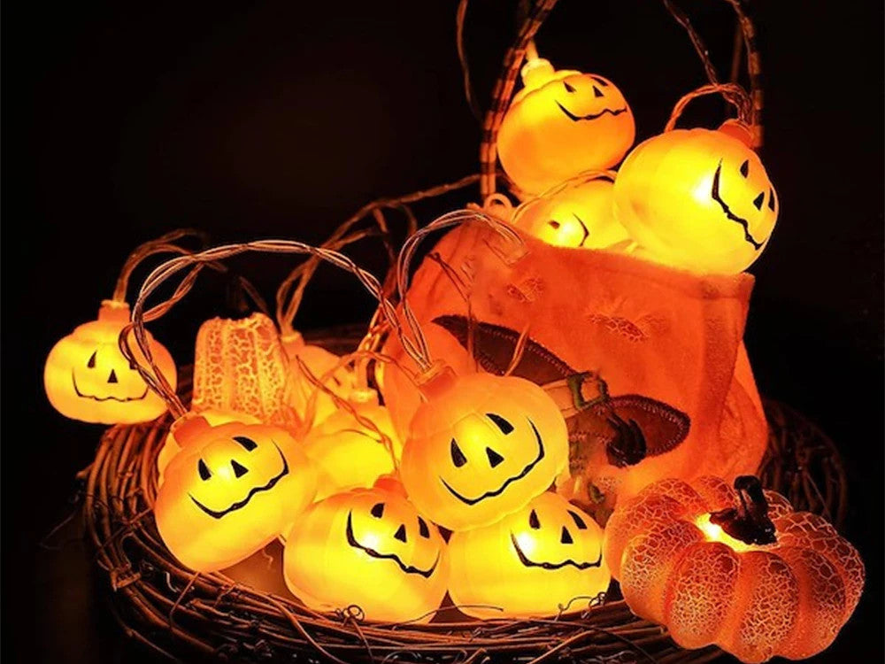 Halloween Kürbis Lichterkette 🎃 10 LED Lampen 200cm Batterie Deko Orange 👻