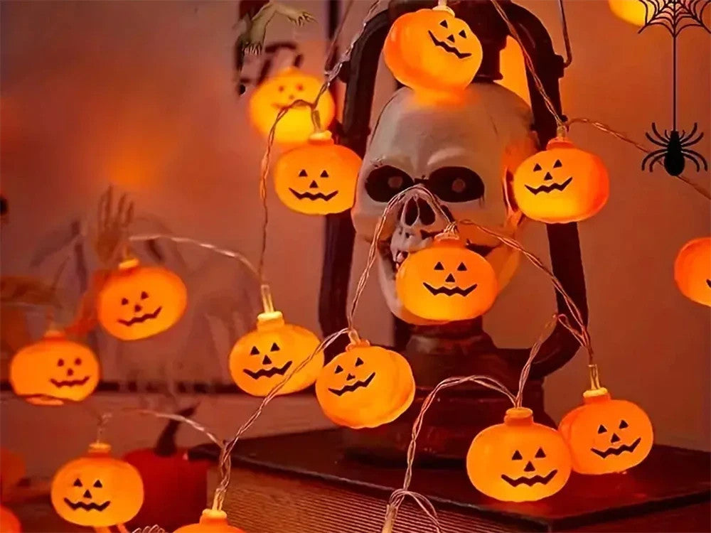 Halloween Kürbis Lichterkette 🎃 10 LED Lampen 200cm Batterie Deko Orange 👻