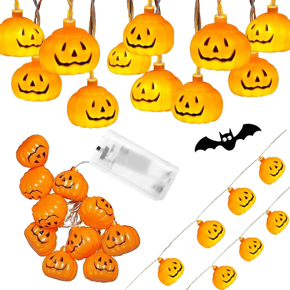 Halloween Kürbis Lichterkette 🎃 10 LED Lampen 200cm Batterie Deko Orange 👻