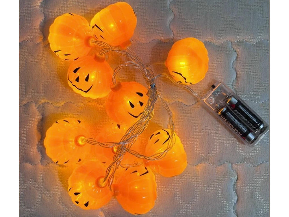 Halloween Kürbis Lichterkette 🎃 10 LED Lampen 200cm Batterie Deko Orange 👻