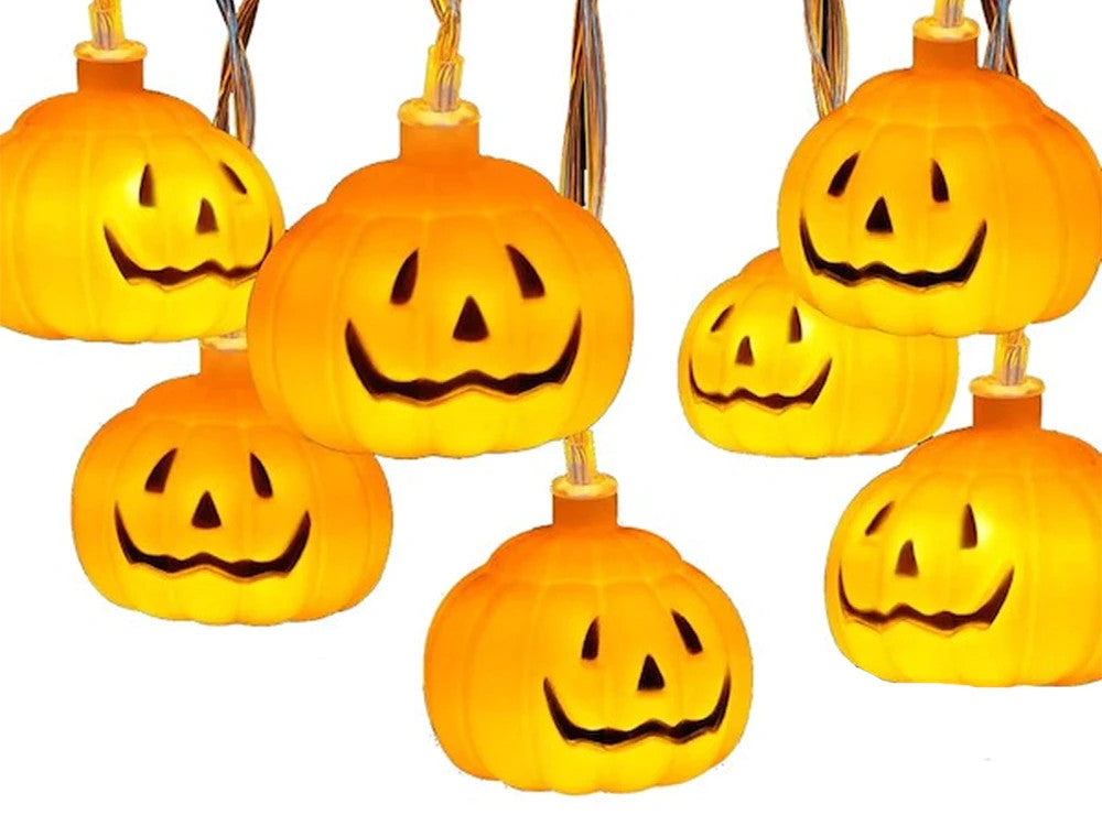 Halloween Kürbis Lichterkette 🎃 10 LED Lampen 200cm Batterie Deko Orange 👻
