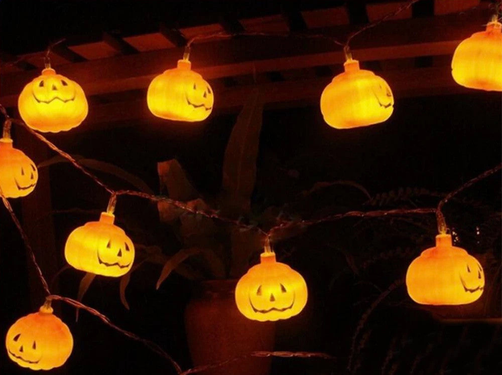Halloween Kürbis Lichterkette 🎃 10 LED Lampen 200cm Batterie Deko Orange 👻