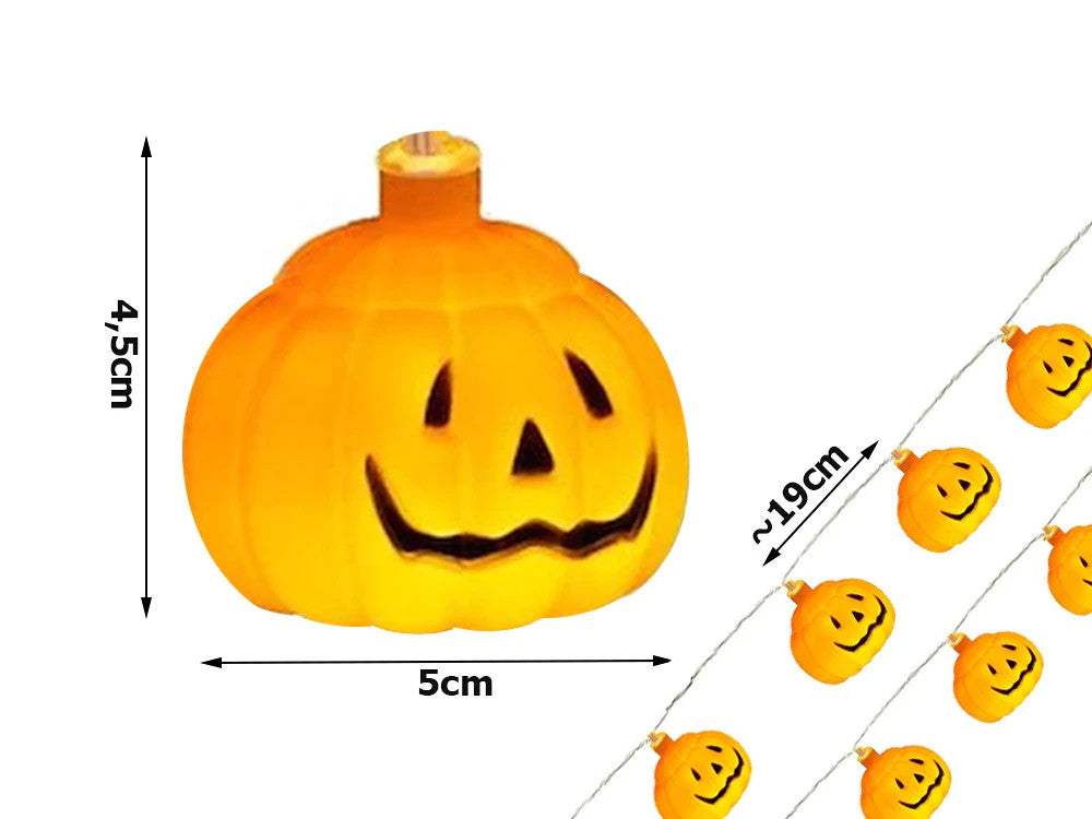 Halloween Kürbis Lichterkette 🎃 10 LED Lampen 200cm Batterie Deko Orange 👻