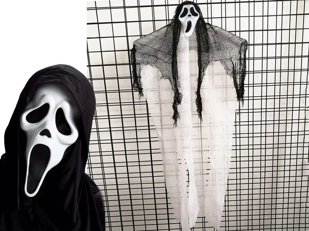 Halloween Hängedeko Gespenst Skelett Phantom Maske 90cm Schwarz Weiß