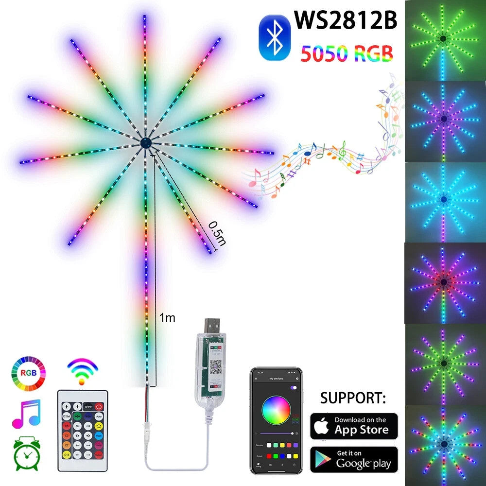 RGB LED Feuerwerk Lichterkette mit Bluetooth Musikmodus & Traumfarben 5V USB