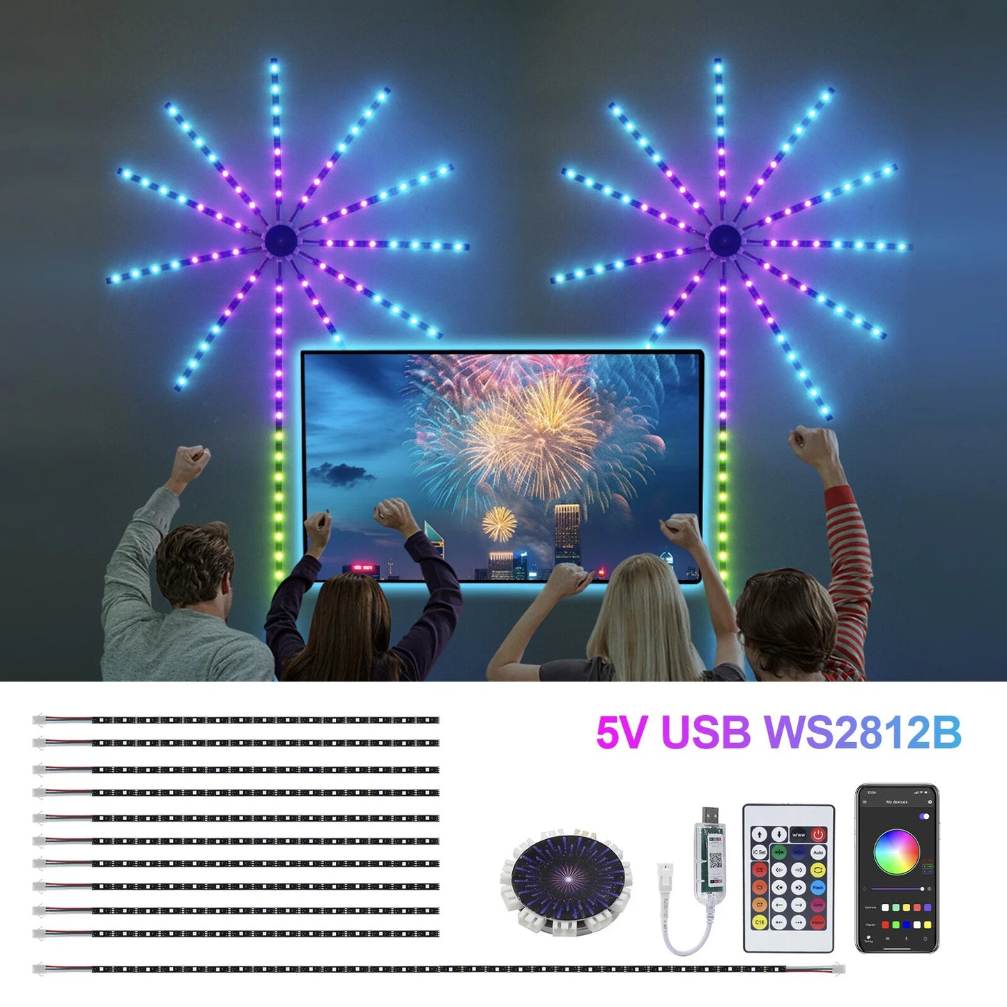RGB LED Feuerwerk Lichterkette mit Bluetooth Musikmodus & Traumfarben 5V USB