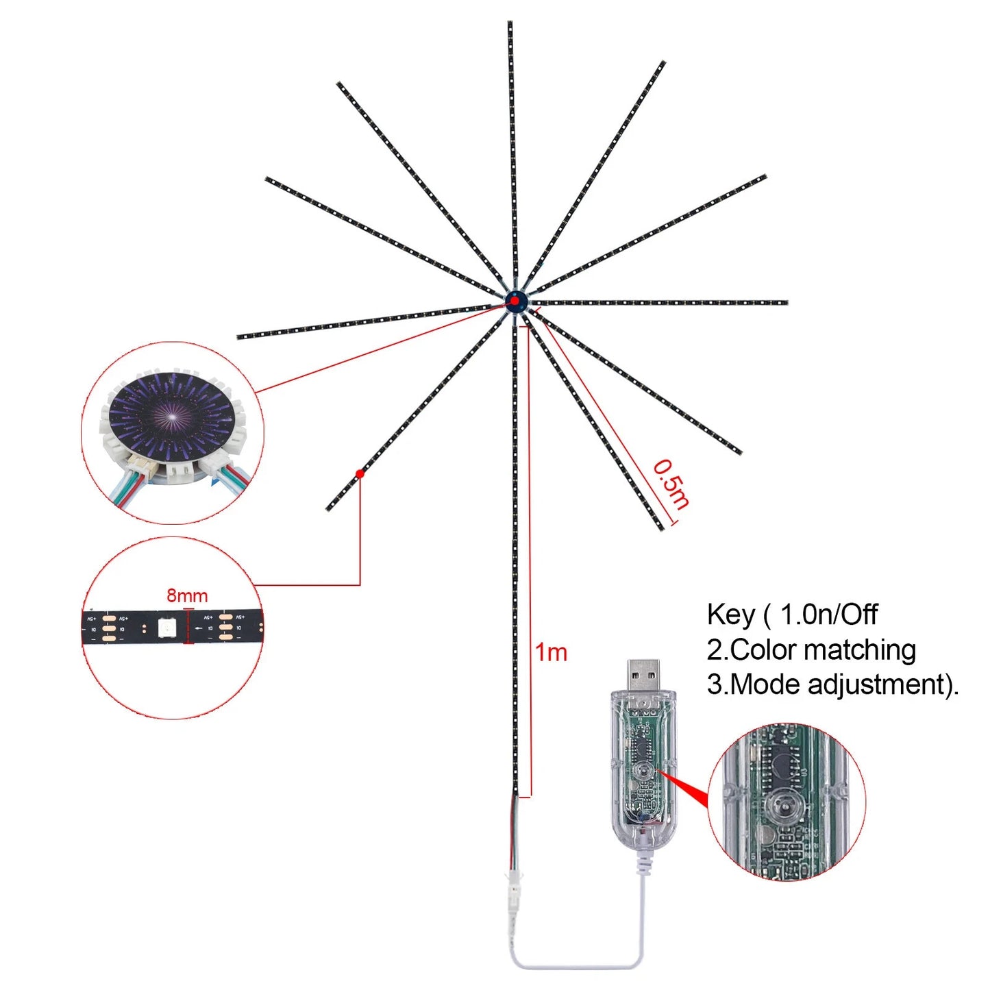 RGB LED Feuerwerk Lichterkette mit Bluetooth Musikmodus & Traumfarben 5V USB