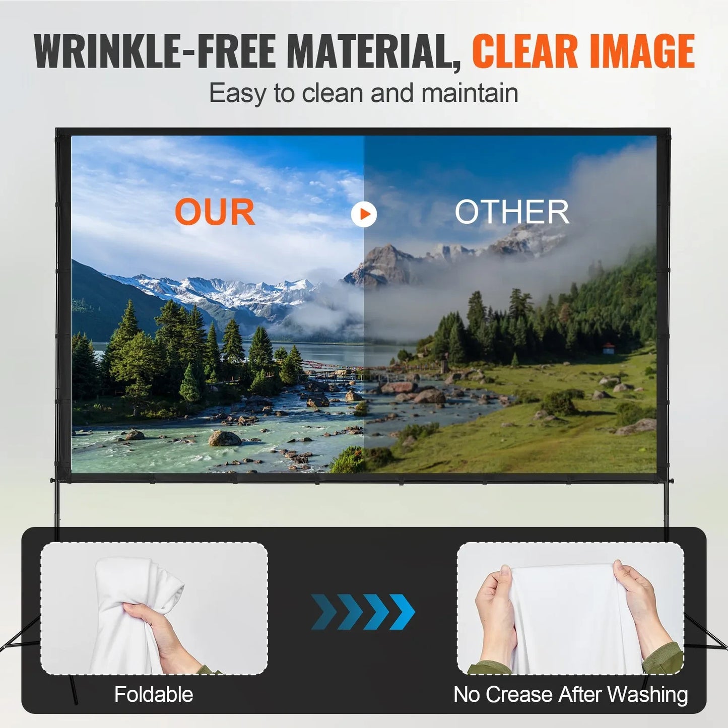 Beamer Leinwand mit Stativ 70–150 Zoll Auswahl – 16:9 Projektor Leinwand für Heimkino, Präsentationen und Outdoor Kino