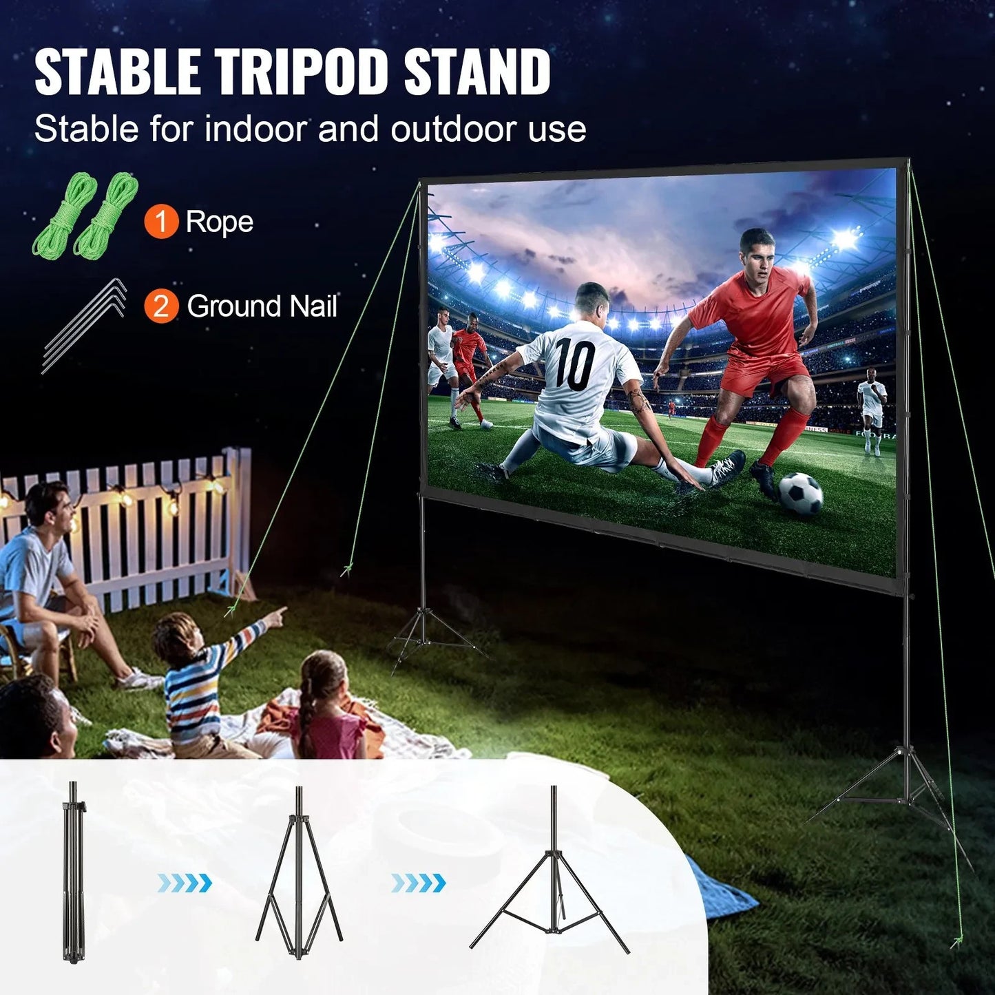 Beamer Leinwand mit Stativ 70–150 Zoll Auswahl – 16:9 Projektor Leinwand für Heimkino, Präsentationen und Outdoor Kino