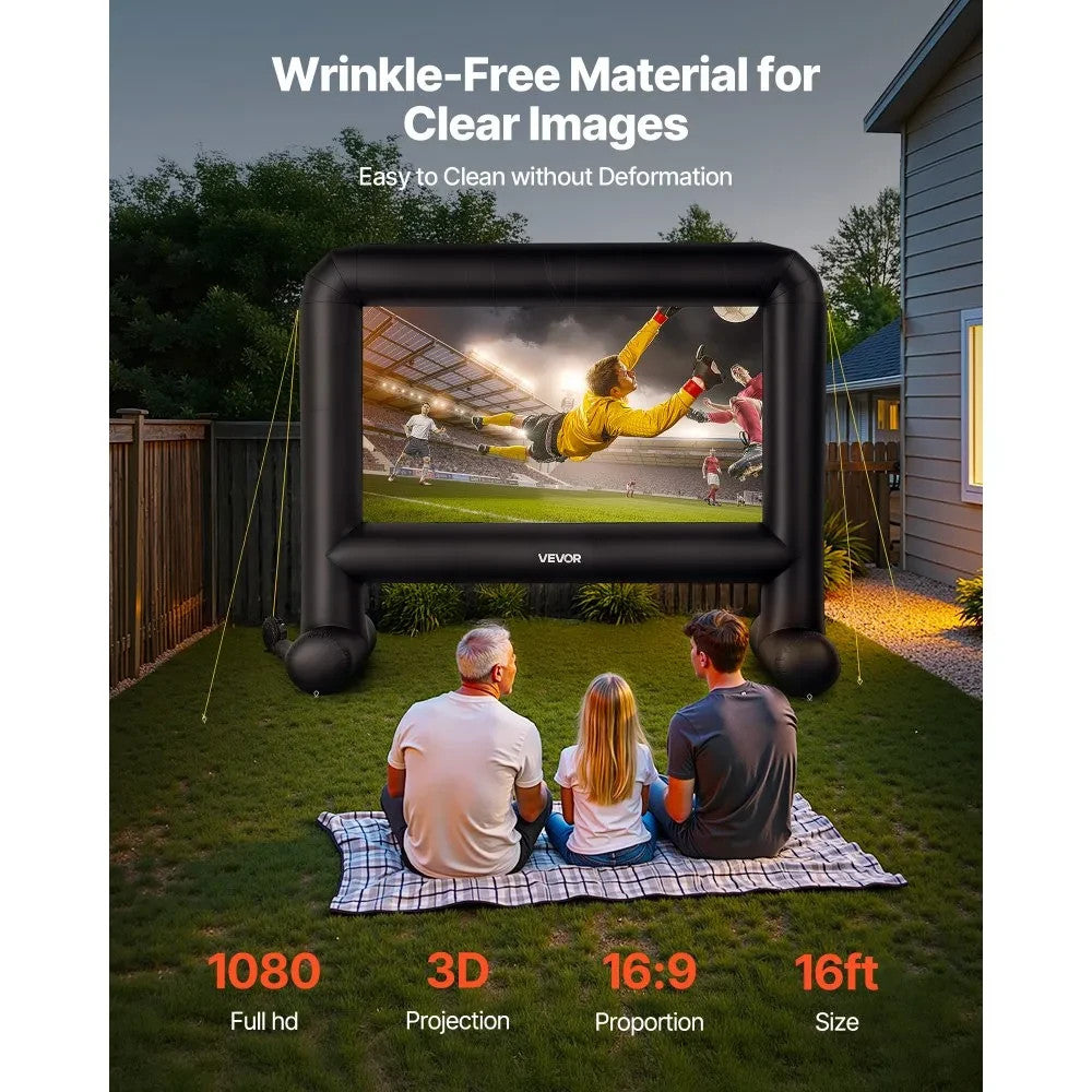 Aufblasbare Beamer Leinwand 16:9 mit Gebläse – Outdoor Projektionsleinwand für Heimkino, Gartenkino, Camping und Veranstaltungen