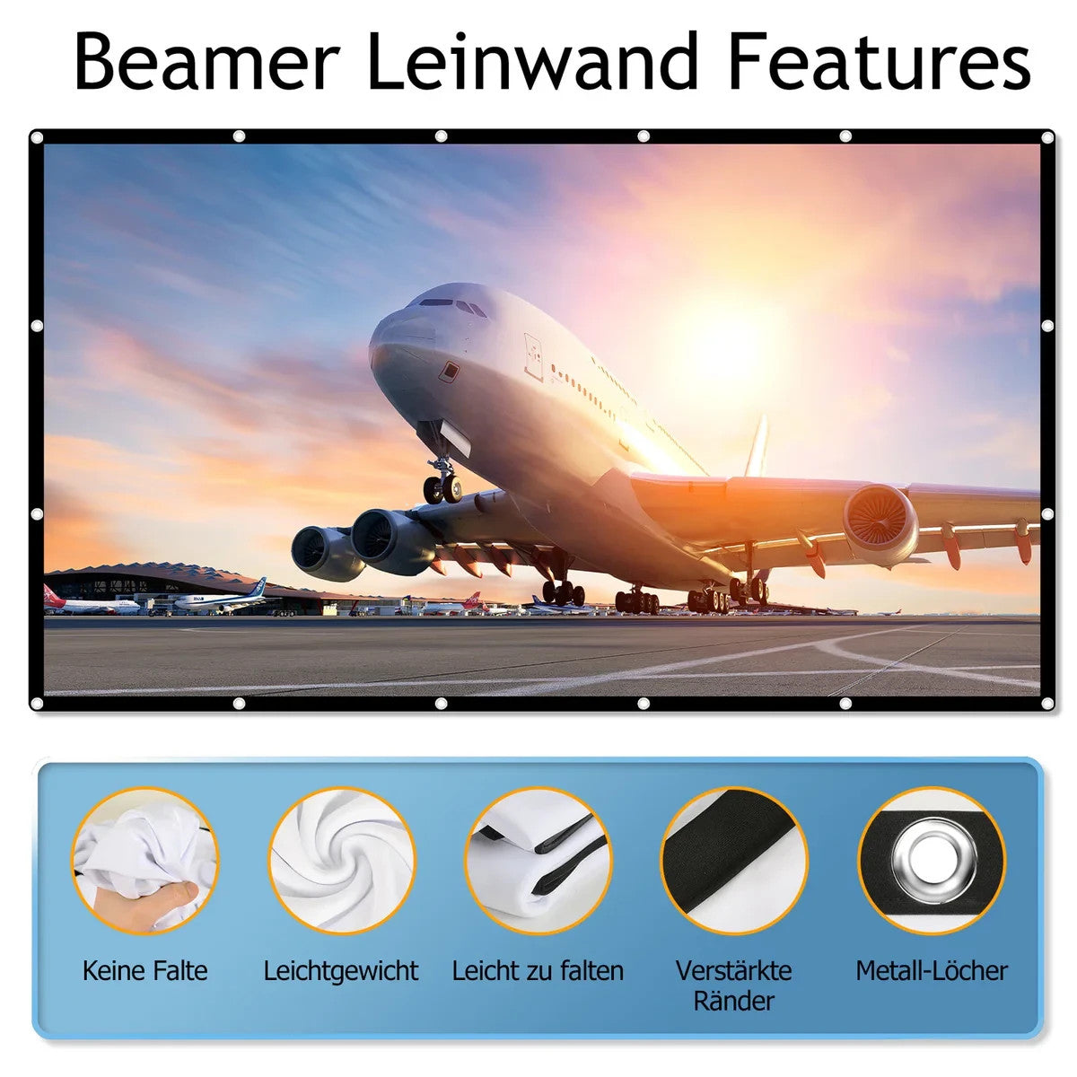 Beamer Leinwand 100 120 150 Zoll 16:9 HD Projektorleinwand Faltbar