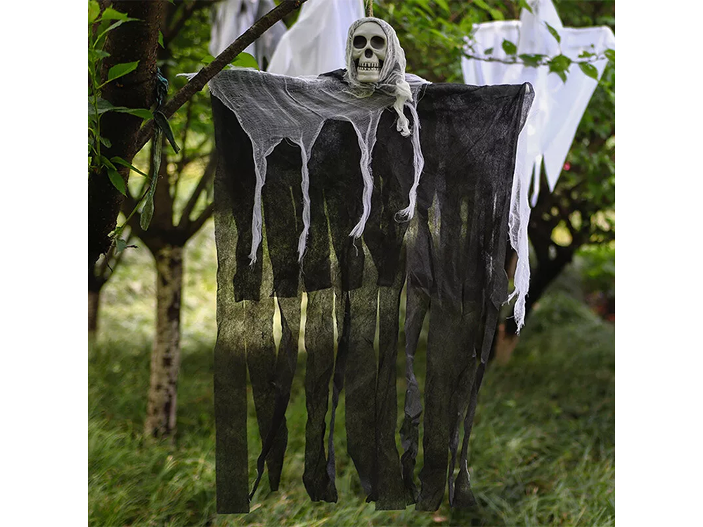 Gruselige Halloween Deko Hängendes Gespenst mit Schädel Tot 80cm 💀🕯