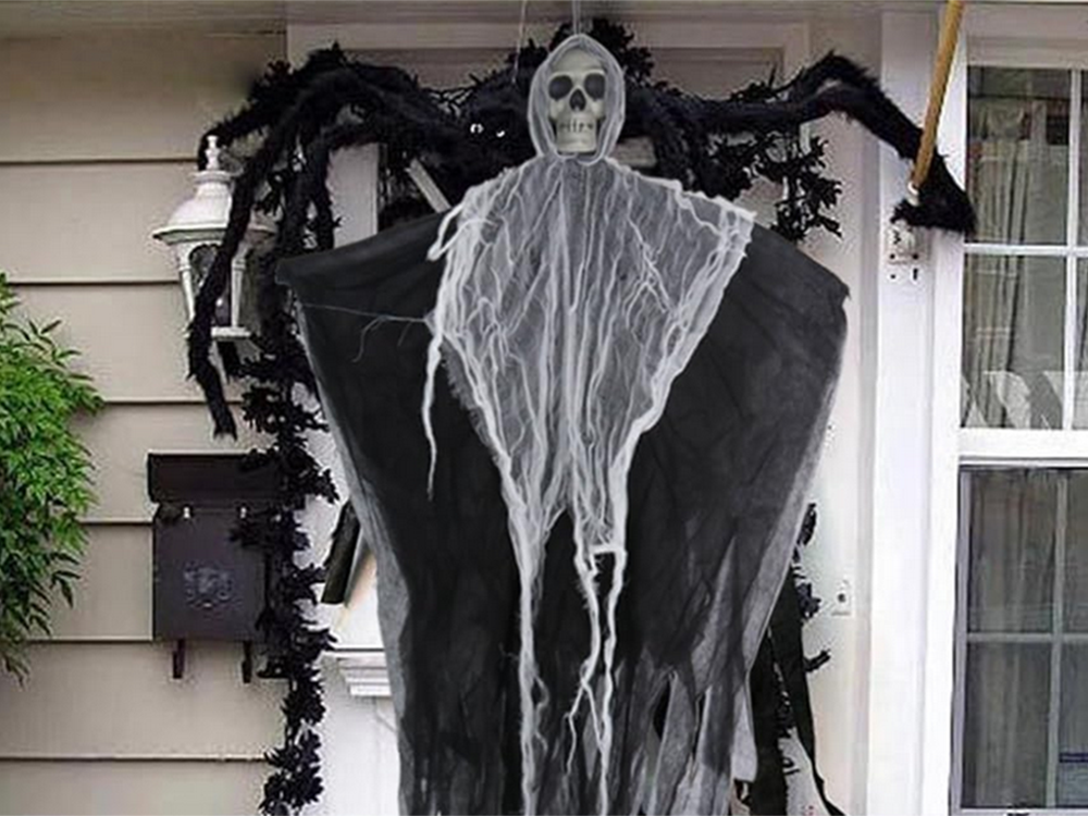 Gruselige Halloween Deko Hängendes Gespenst mit Schädel Tot 80cm 💀🕯