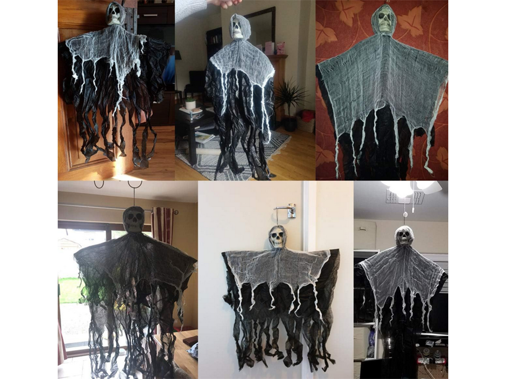 Gruselige Halloween Deko Hängendes Gespenst mit Schädel Tot 80cm 💀🕯