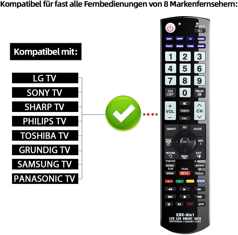 Universal TV Fernbedienung für Samsung LG Sony Panasonic Philips HDTV LCD LED Smart TV