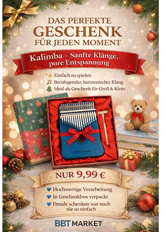 Kalimba 17 Tasten Blau – Hochwertiges Daumenklavier aus Holz | Fingerpiano für Anfänger & Profis