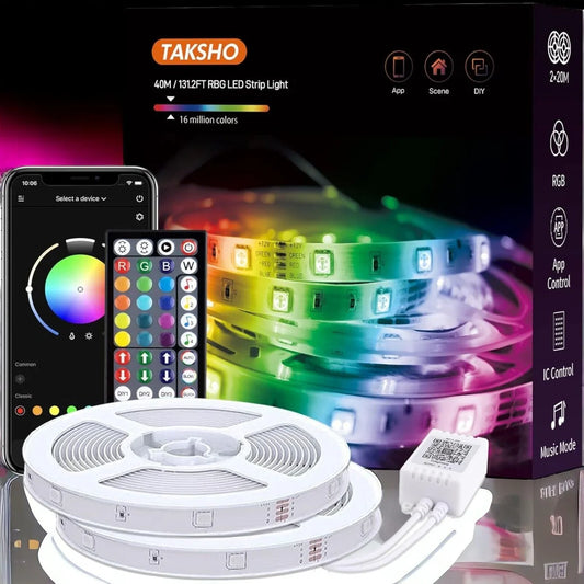 LED Strip 40m RGB – Bluetooth LED Streifen mit App & Fernbedienung, Musik Sync, 16 Mio. Farben, Timer