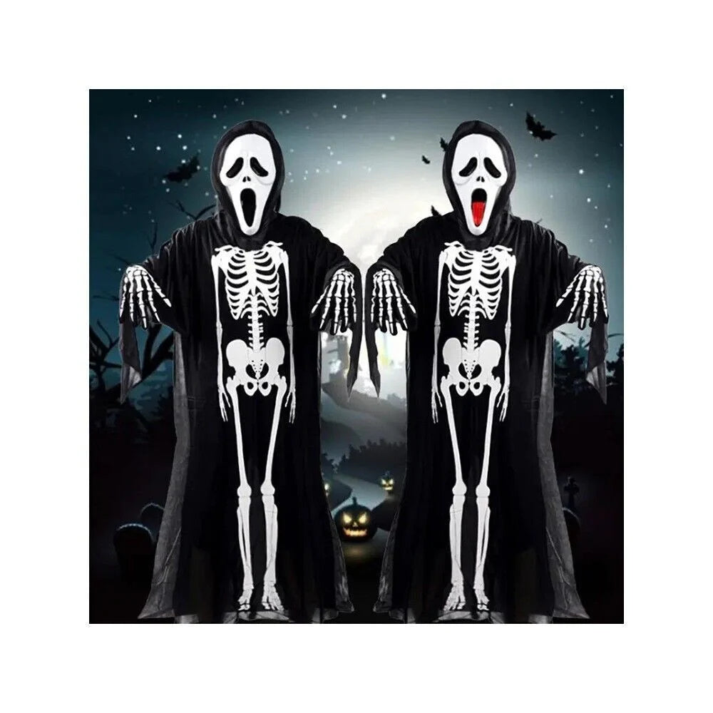 Skelett Kostüm Damen & Kinder Halloween Jumpsuit Cosplay Karneval Verkleidung