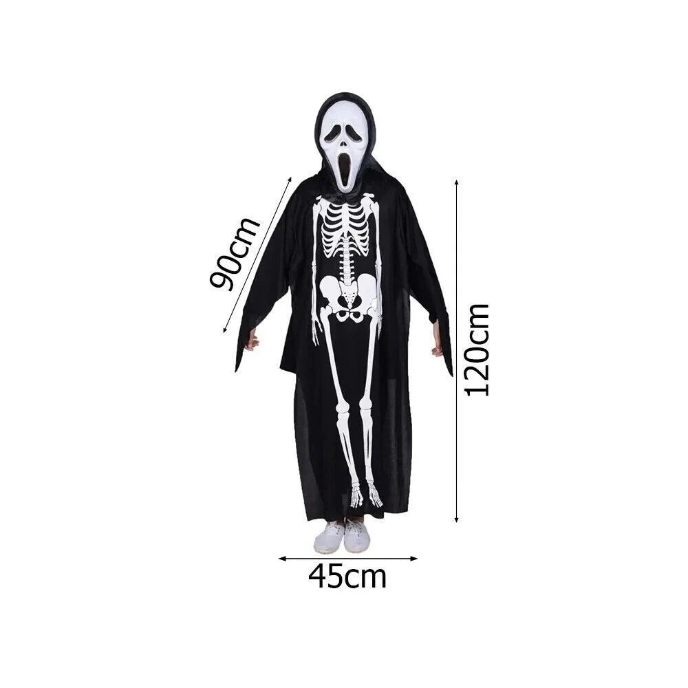 Skelett Kostüm Damen & Kinder Halloween Jumpsuit Cosplay Karneval Verkleidung